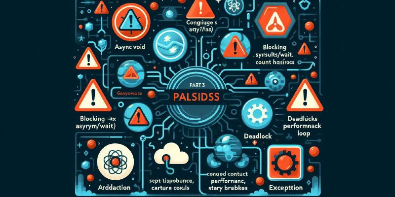 Async pitfalls in CSharp: avoiding async void, blocking waits, deadlocks, context capture issues, and robust exception handling patterns.