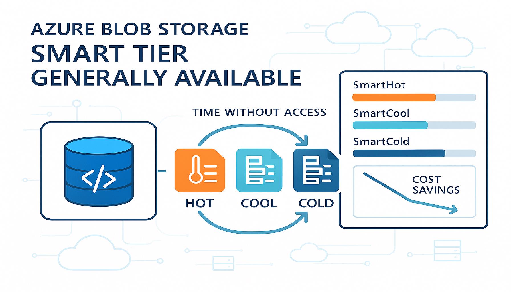 Azure Blob Storage Smart Tier is now GA. It auto-moves blobs between hot, cool, and cold tiers by access pattern, cutting costs with no config required.
